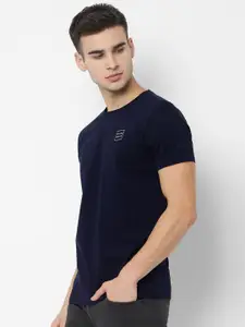 Allen Solly Men Navy Blue Solid Round Neck Pure Cotton T-shirt