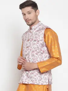 KLOTTHE Men White & Pink Printed Nehru Jacket