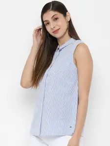 Allen Solly Woman Blue & White Regular Fit Striped Casual Shirt