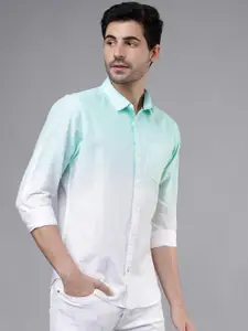 HIGHLANDER Men Blue & White Slim Fit Faded Casual Shirt