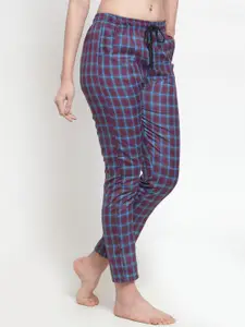 Secret Wish Women Maroon & Blue Checked Lounge Pants
