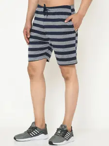 MACK JONNEY Men Navy Blue & White Striped Regular Shorts