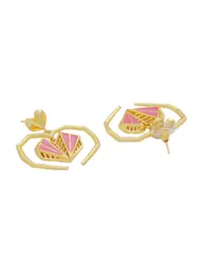 Voylla Gold-Plated & Pink Heart Shaped Drop Earrings