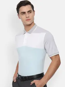 Van Heusen Men Grey  White Colourblocked Polo Collar Pure Cotton T-shirt