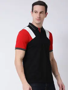Club York Men Black & Red Colourblocked Polo Collar T-shirt