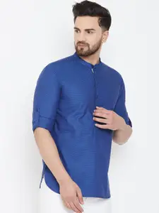 even Men Blue Woven Design Straight Kurta