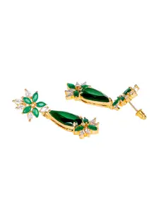 Bhana Fashion Gold-Plated & Green Floral Drop Earrings