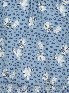 Oxolloxo Girls Blue Printed Blouson Dress