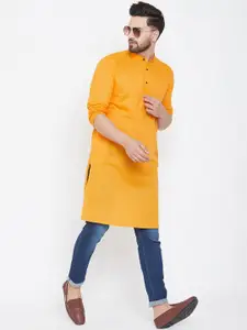 even Men Yellow Solid Straight Kurta