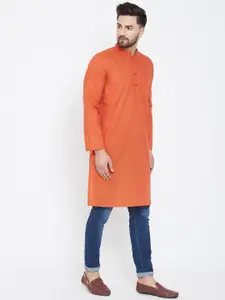 even Men Orange Striped Straight Kurta