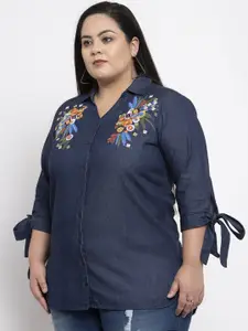 plusS Women Navy Blue Regular Fit Solid Casual Shirt