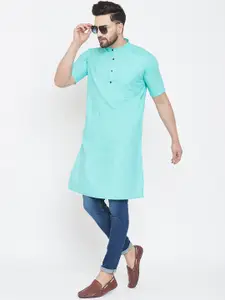 even Men Turquoise Blue Solid Straight Kurta