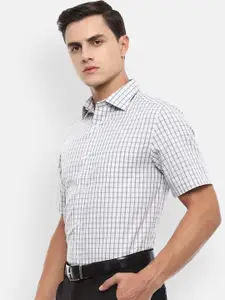 Louis Philippe Men White & Grey Regular Fit Checked Formal Shirt