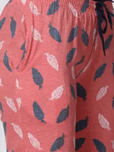 Kryptic Women Orange & Green Printed Relaxed Fit Lounge Pants