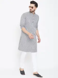 even Men Grey & White Woven Design Straight Kurta