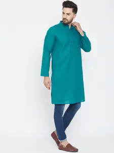 even Men Teal Blue Striped Straight Kurta