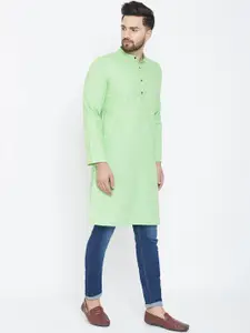 even Men Green Solid Straight Kurta