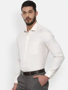 Louis Philippe Permapress Men Cream-Coloured Regular Fit Solid Wrinkle Free Formal Shirt