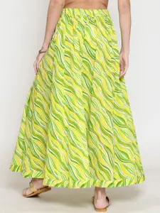 Sera Women Green & Yellow Printed Flared Maxi Skirt
