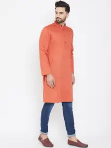 even Men Orange Solid Straight Kurta