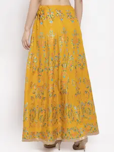 Clora Creation Women Mustard Yellow Printed Flared Maxi Skirt