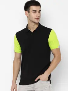 Allen Solly Men Black & Fluorescent Green Colourblocked Polo Collar T-shirt