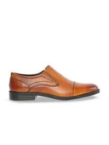 GABICCI Men Tan Brown Solid Leather Formal Slip-Ons