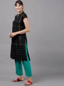 Vishudh Women Black Checked Straight Kurta