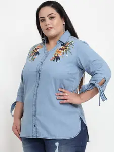 plusS Women Blue Regular Fit Solid Casual Shirt
