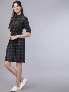 Tokyo Talkies Women Grey Checked Shirt Dress