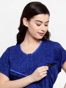 Secret Wish Blue Printed Maternity Nightdress
