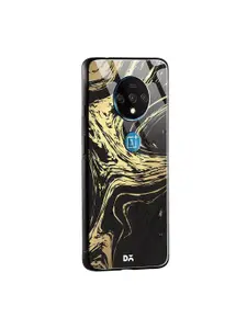 DailyObjects Black & Gold-Toned Marble Art OnePlus 7T Glass Mobile Case
