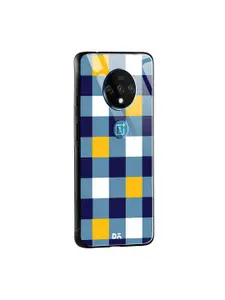 DailyObjects Teal Blue & White Quartet Checks 1 OnePlus 7T Glass Mobile Case