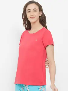 Soie Women Coral Pink Solid Lounge T-Shirt NT-122