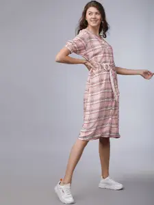 Tokyo Talkies Women Pink Checked Fit and Flare Dress