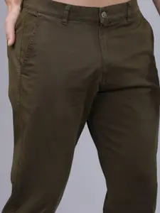 HIGHLANDER Men Olive Green Slim Fit Solid Regular Trousers