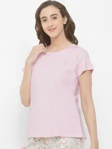 Soie Women Pink Solid Lounge T-Shirt