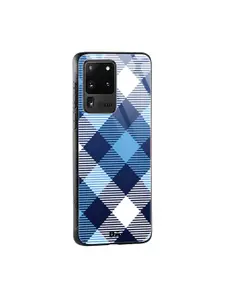 DailyObjects Blue & White Medium Static Nightfall Checks Samsung Galaxy S20 Ultra Glass Mobile Case Cover