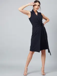 Athena Blue Off Center Blazer Dress With Notch Collar