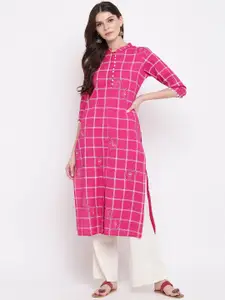 Vbuyz Women Pink Checked Straight Kurta