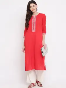 Vbuyz Women Red Embroidered Straight Kurta