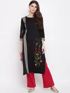 Vbuyz Women Black Embroidered Straight Kurta