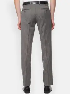 Van Heusen Men Grey Slim Fit Striped Formal Trousers
