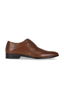 Louis Philippe Men Brown Solid Leather Formal Oxfords