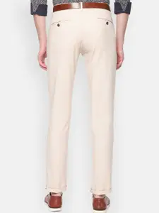 Louis Philippe Sport Men Beige Slim Fit Self Design Regular Trousers
