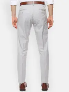 Louis Philippe Sport Men Grey Slim Fit Checked Formal Trousers