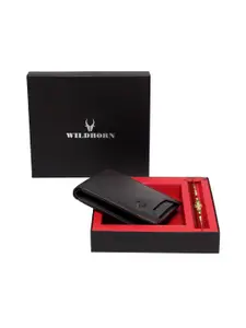 WildHorn Men Black Classic Brother Leather Wallet & Rakhi Gift Set