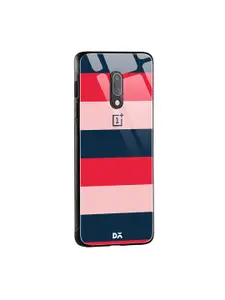 DailyObjects Navy Blue & Red Dark Lines OnePlus 7 Glass Mobile Case