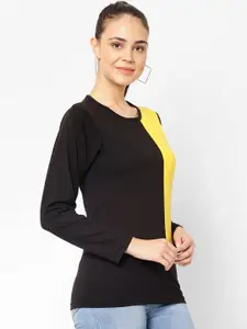 MACK JONNEY Women Yellow Colourblocked Round Neck T-shirt