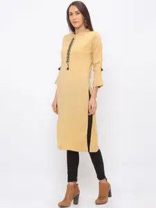Globus Women Beige & Black Solid Straight Kurta